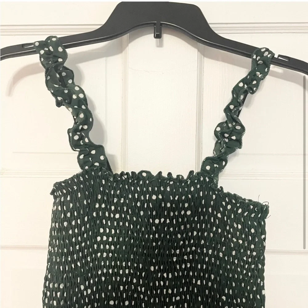 SHEIN Green and White Polka Dot Ribbed Scrunch Dress Size Small - Picture 2 of 5
